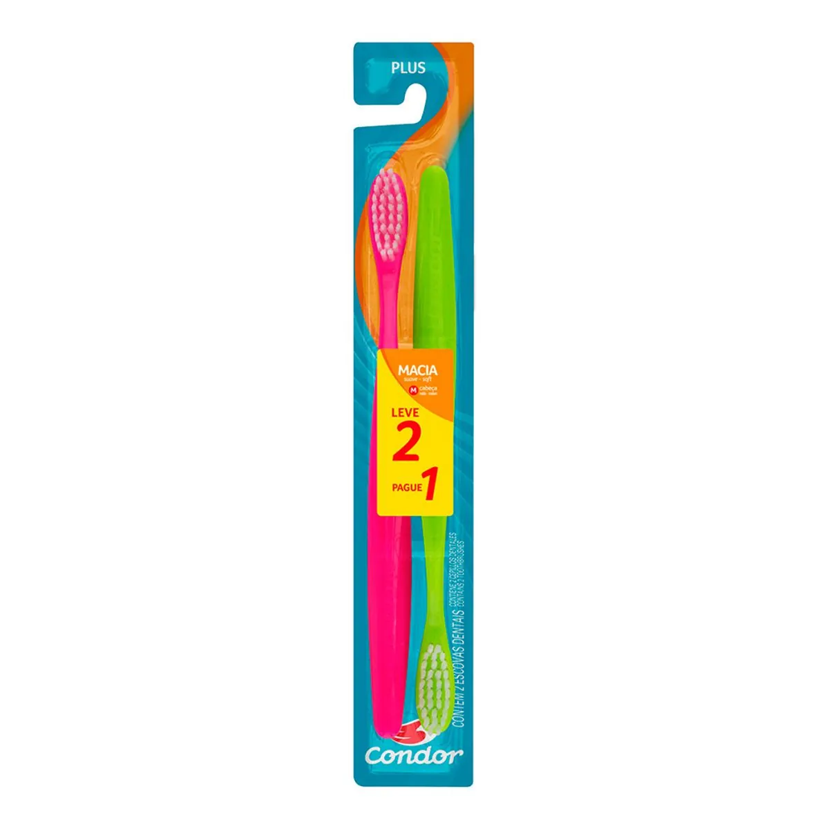 Escova Dental Macia Condor Plus Cabeça M 2 Unidades