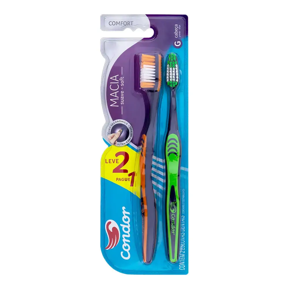 Pack Escova Dental Macia Condor Comfort Cabeça G Leve 2 Unidades Pague 1 Unidade