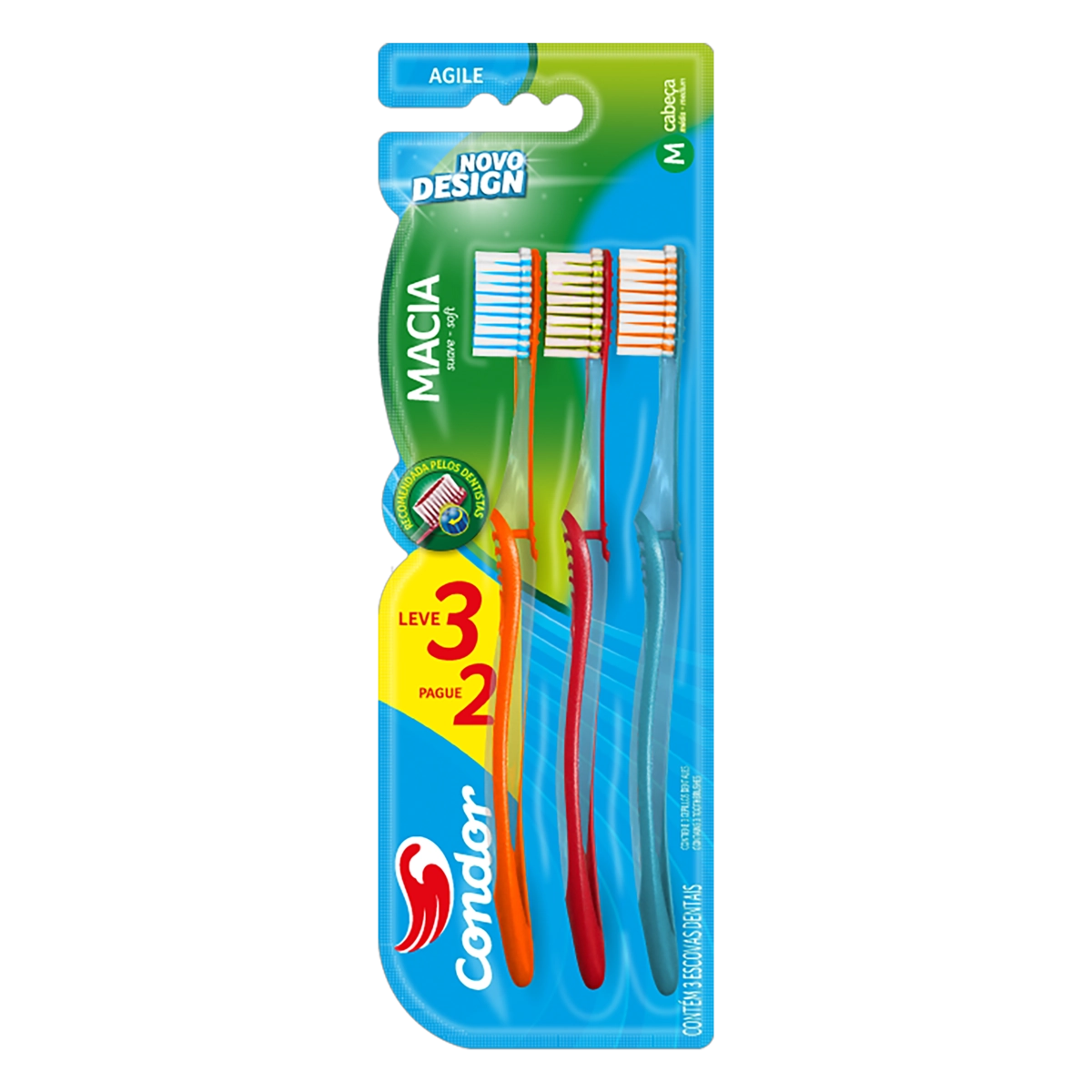 Escova Dental Macia Condor Agile Cabeça M 3 Unidades