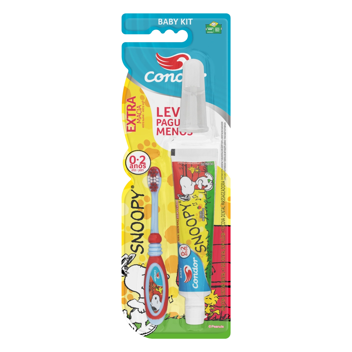 Kit Escova Extra Suave E Extramacia Gel Dental Sem Flúor Morango 50g Escova Massageadora Snoopy Cond