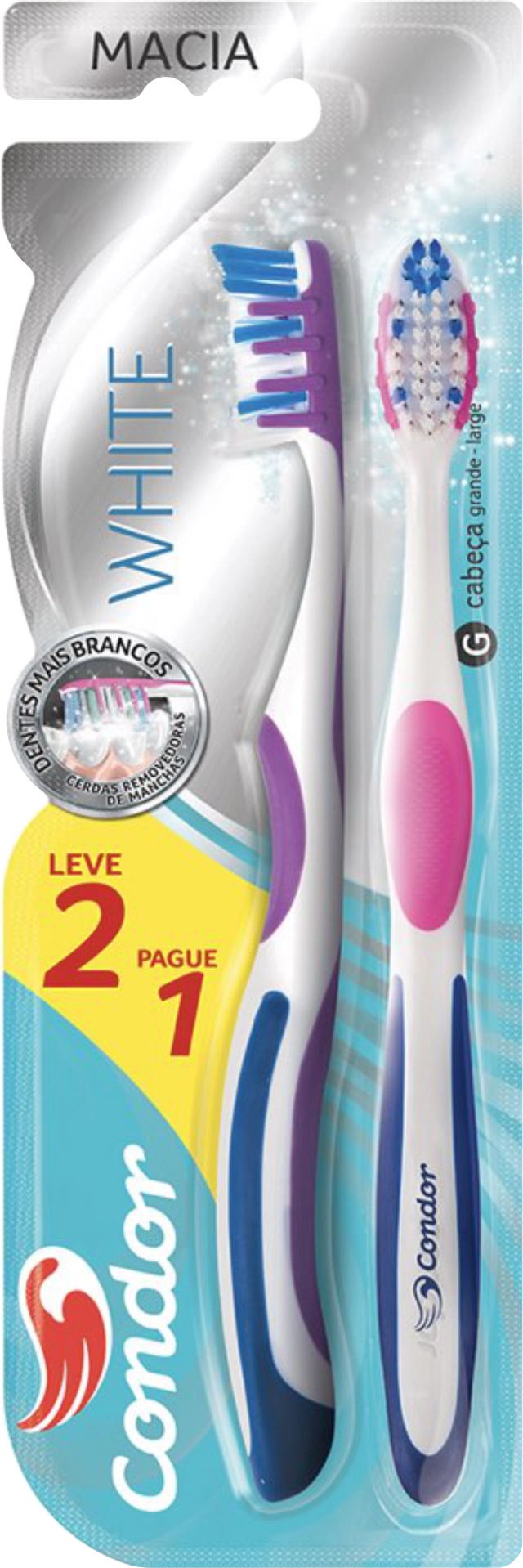 Pack Escova Dental Macia Condor White Cabeça G Leve 2 Pague 1 Unidade