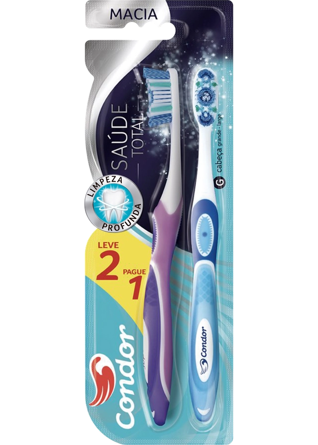 Escova Dental Macia Condor Saúde Total Black Cabeça G 2 Unidades