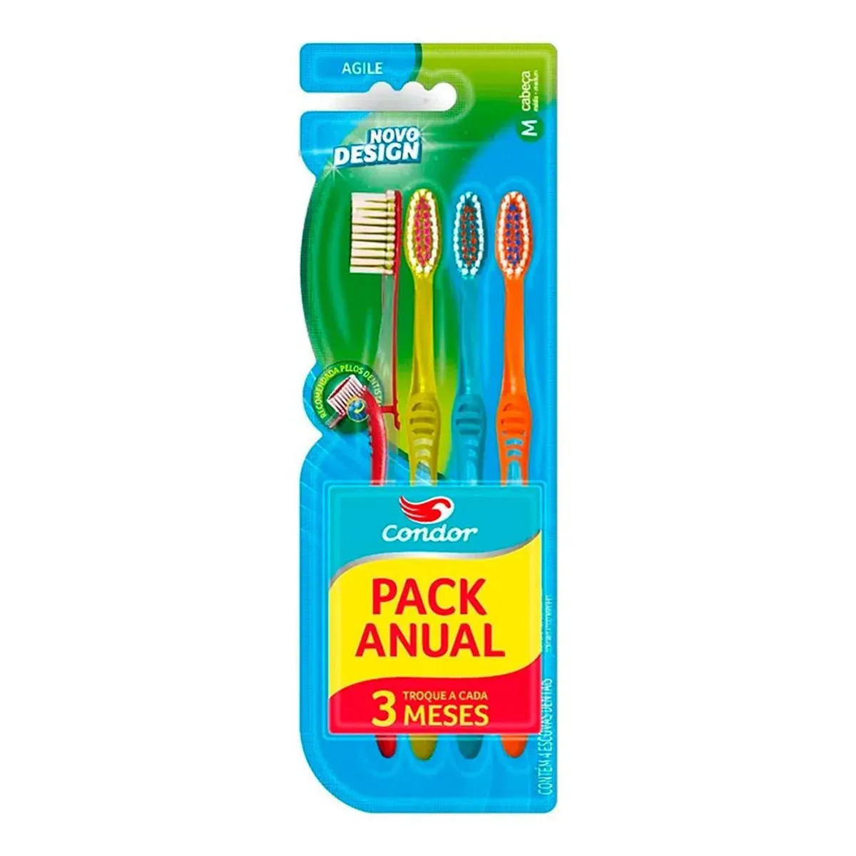 Escova Dental Macia Condor Agile Cabeça M 4 Unidades