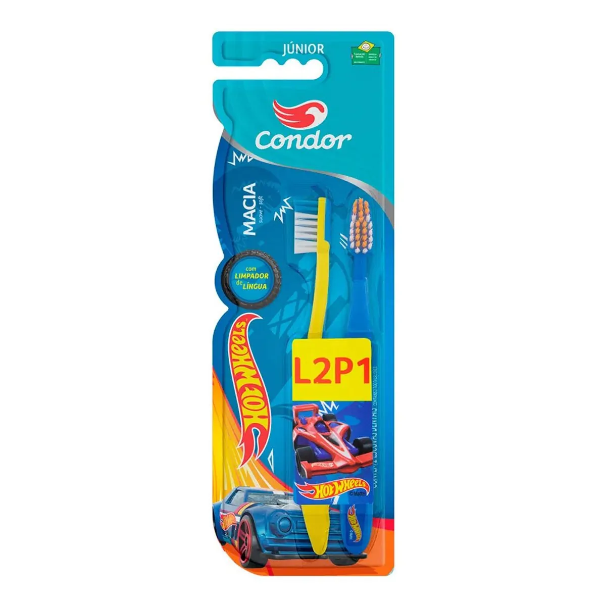 Escova Dental Infantil Macia Hot Wheels Condor Júnior Cabeça P 2 Unidades