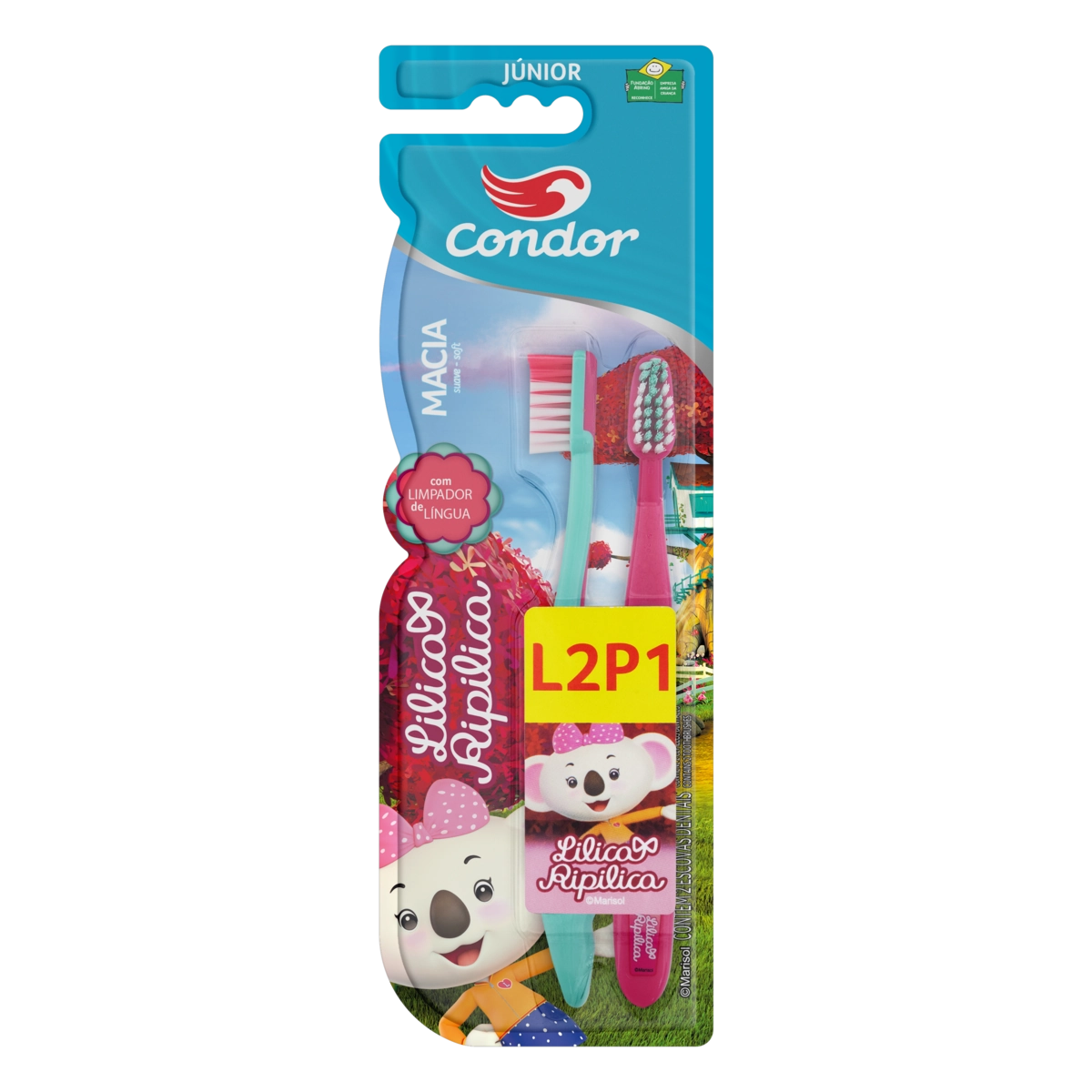 Escova Dental Infantil Macia Lilica Ripilica Condor Júnior Cabeça P Leve 2 Pague 1 Unidade