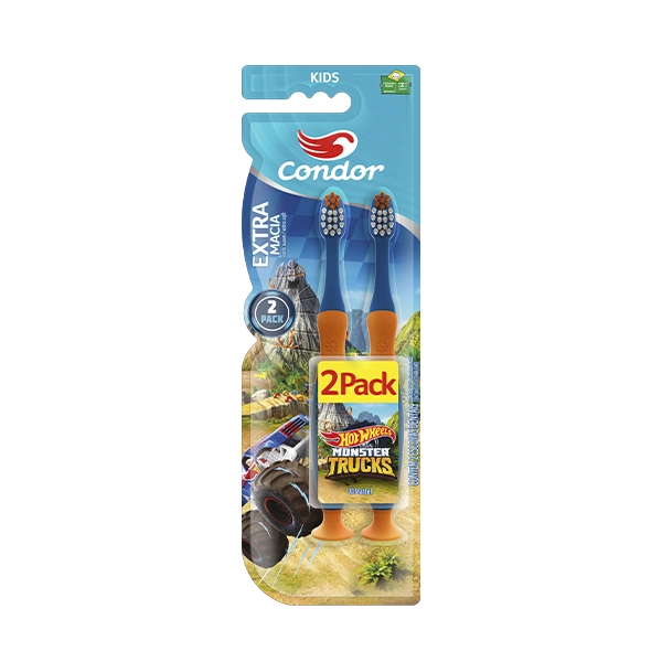 Escova Dental Extramacia Hot Wheels Monster Trucks Condor Kids Cabeça P 2 Unidades