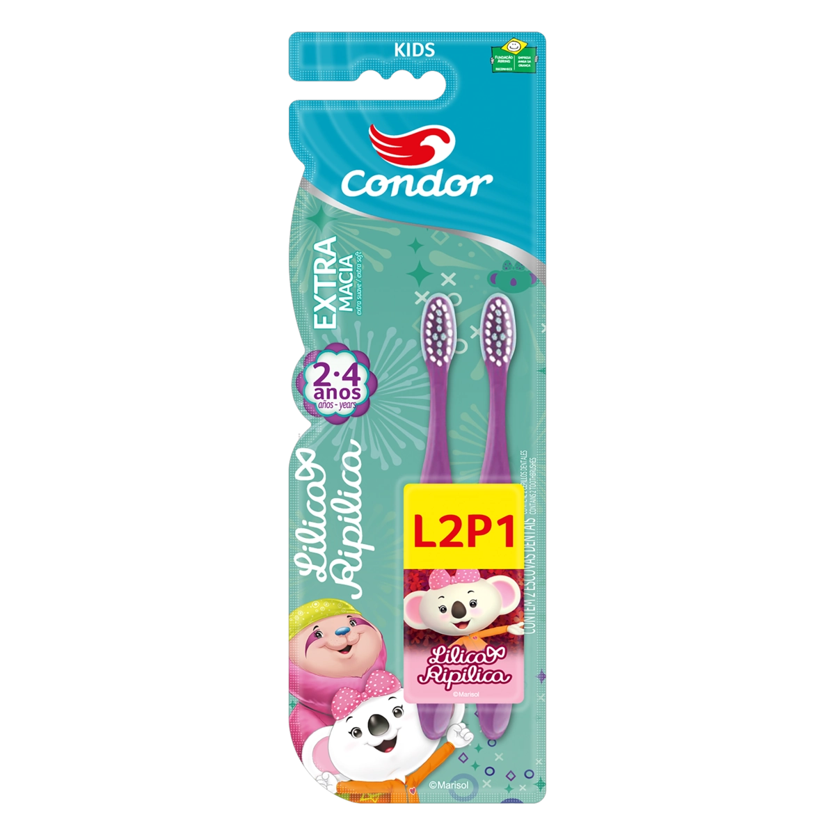 Escova Dental Extramacia Lilica Ripilica Condor Kids Cabeça P Leve 2 Pague 1 Unidade