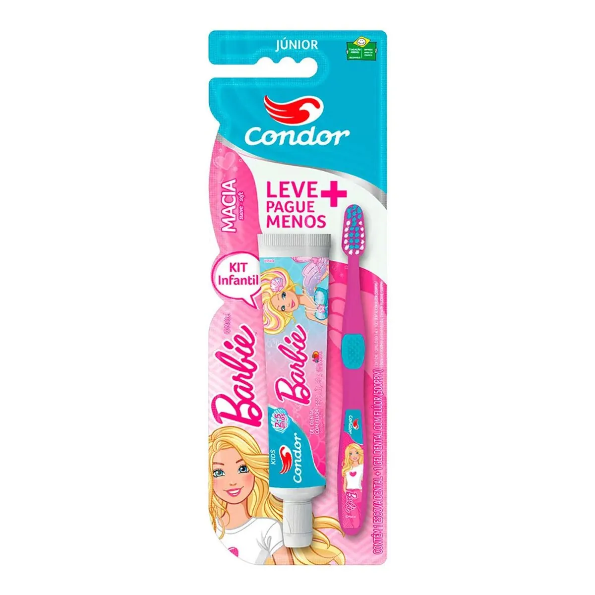 Kit Escova + Gel Dental Infantil com Flúor Tutti Frutti Barbie 50g