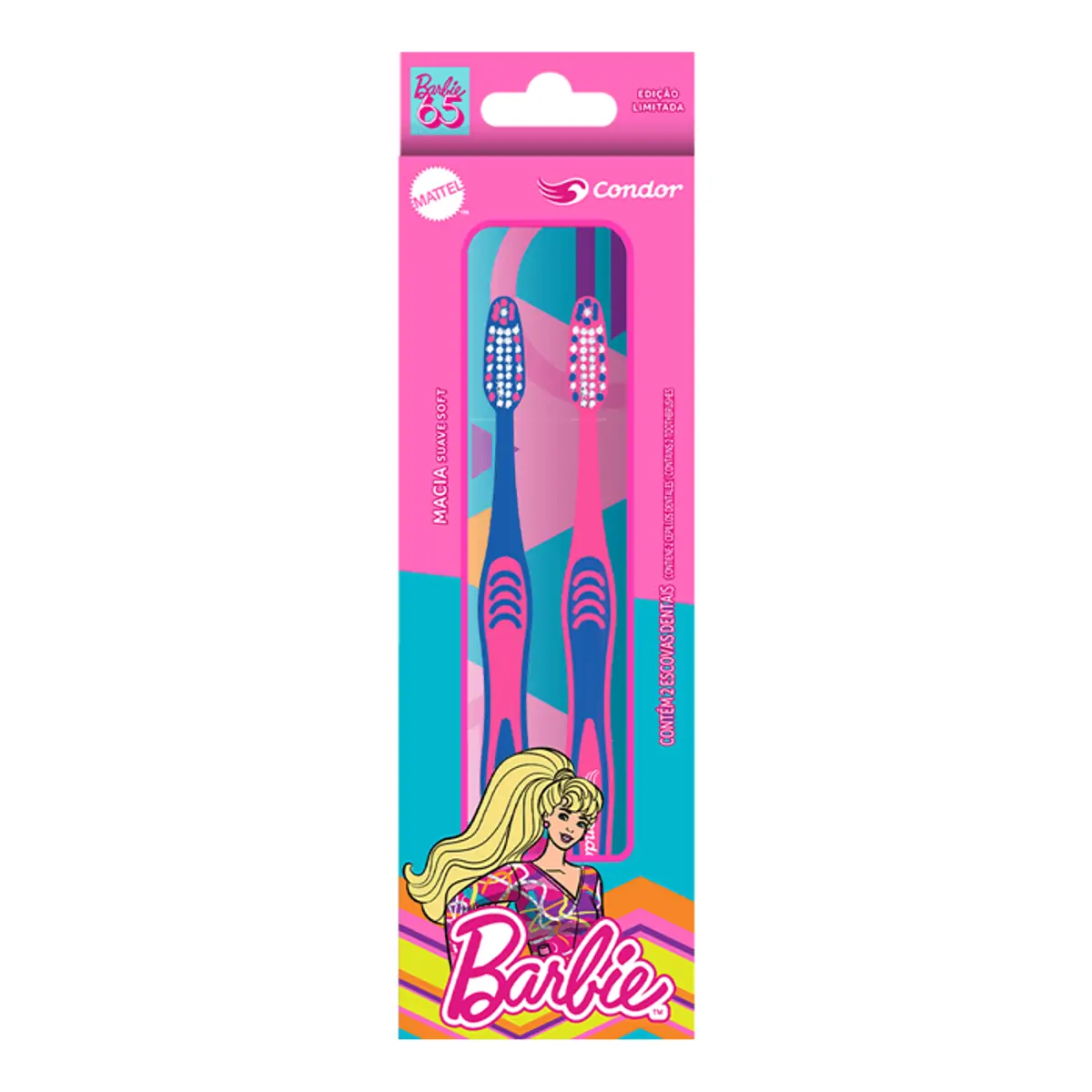 Escova Dental Infantil Ultra Macia Barbie Condor Cabeça P 2 Unidades