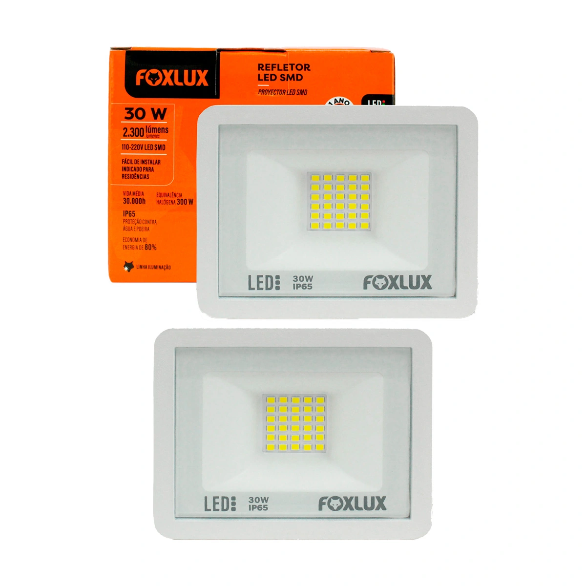 Kit 2 Refletor Led Foxlux 30w 6500k Bivolt Branco