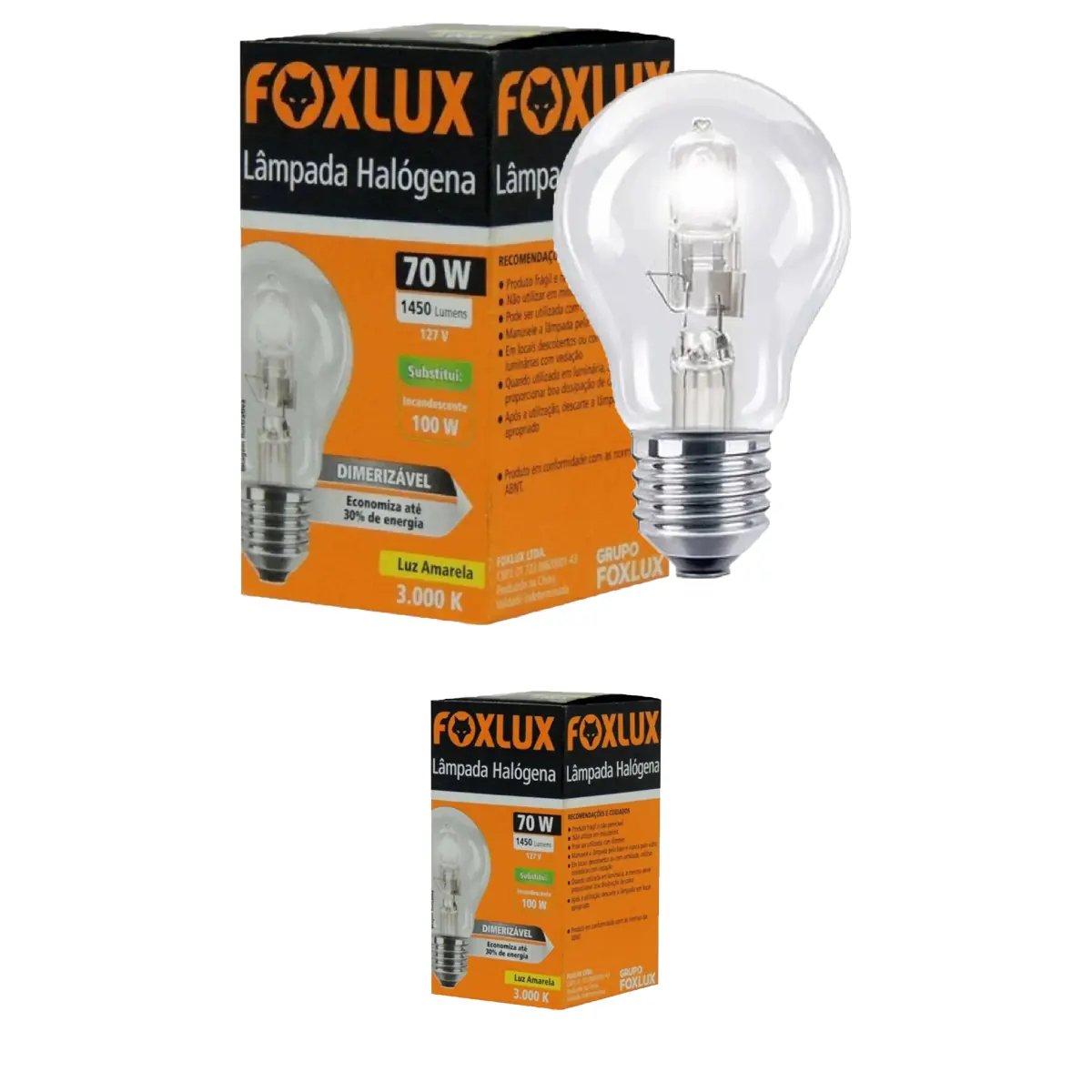Kit 2 Lâmpada Halógena Clássica Foxlux 70w 127v