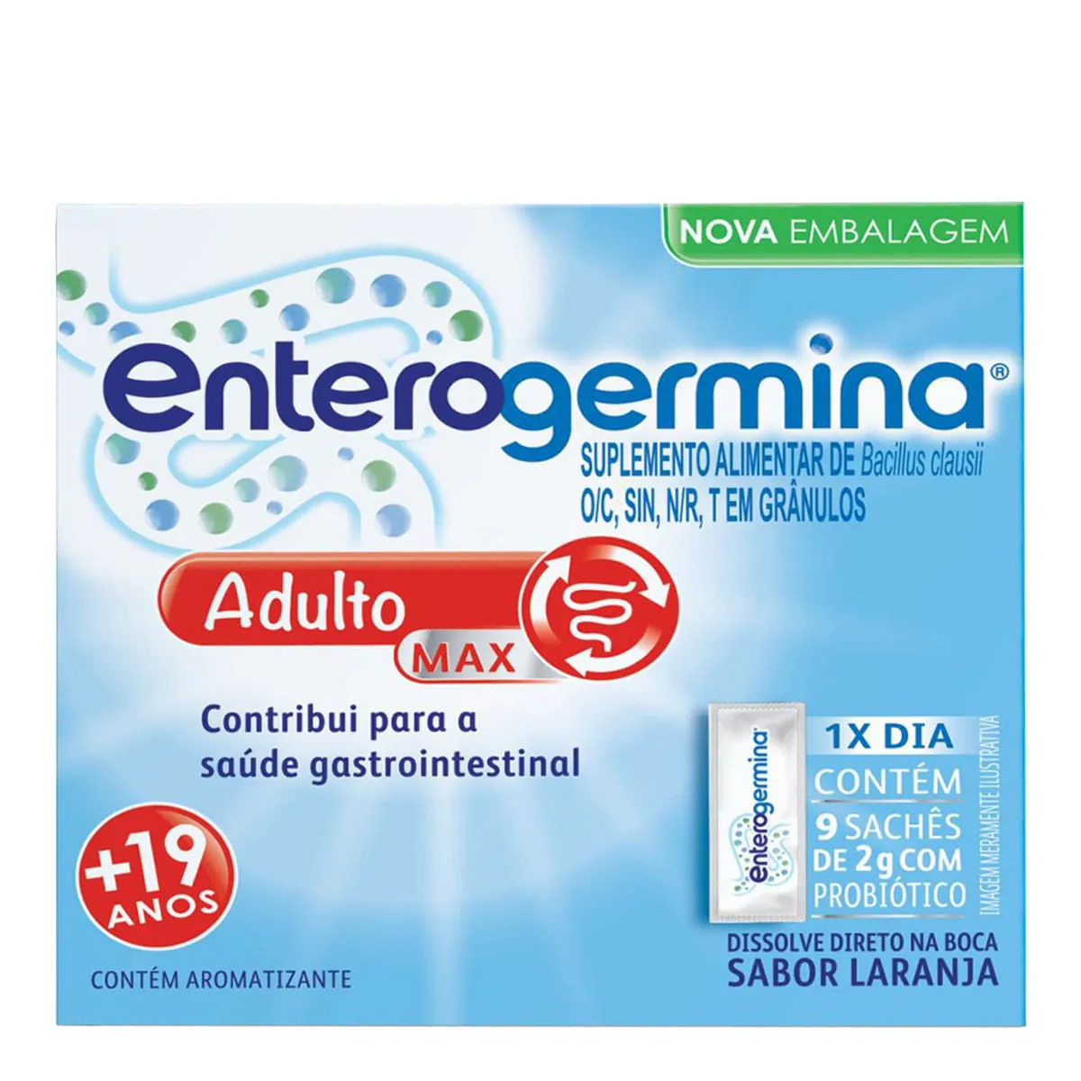Probiótico Enterogermina Adulto de Laranja Com 9 Sachês de 2g