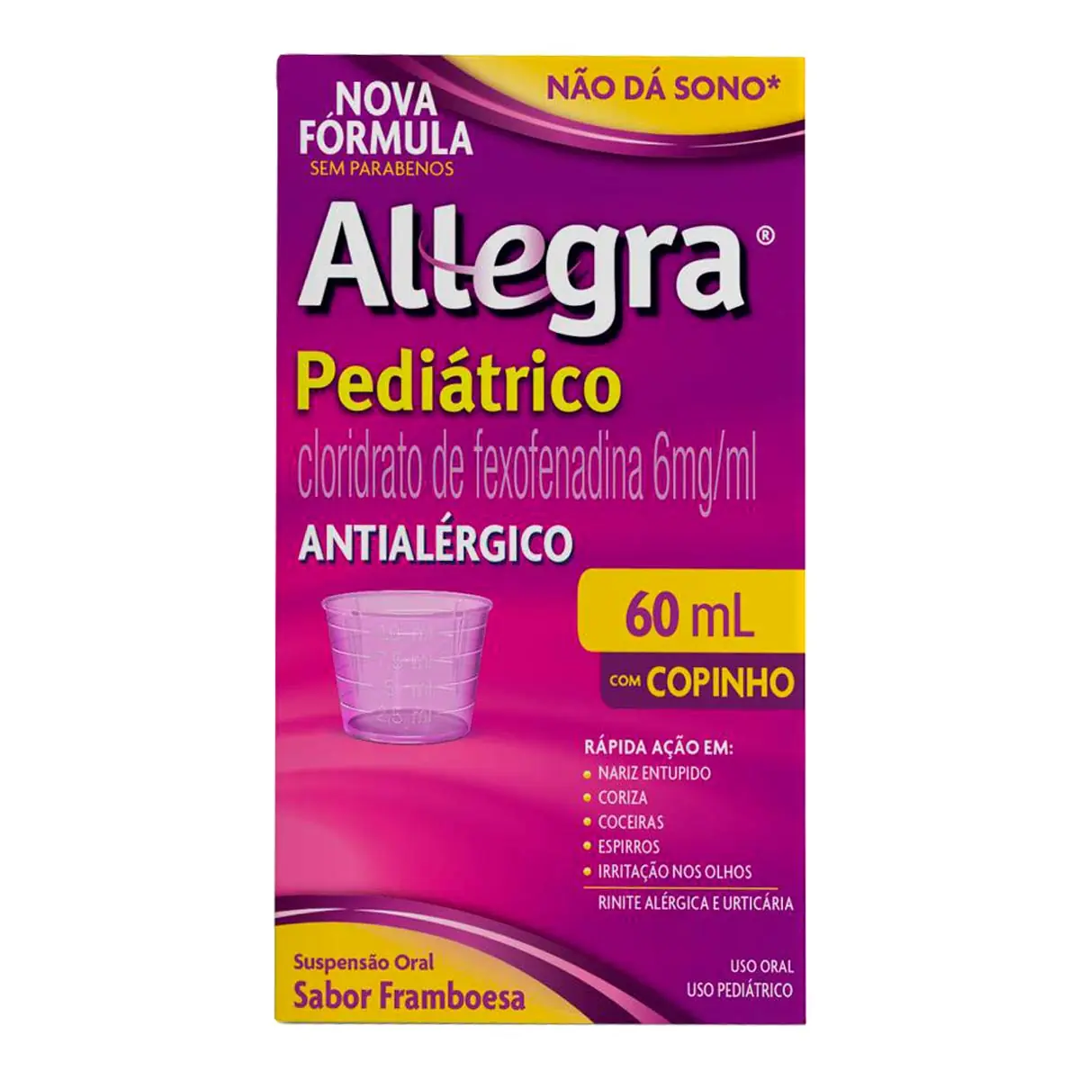 Allegra Pediatrico 6mg/ml Sus Or Fr 60ml Cop Sb Framboesa