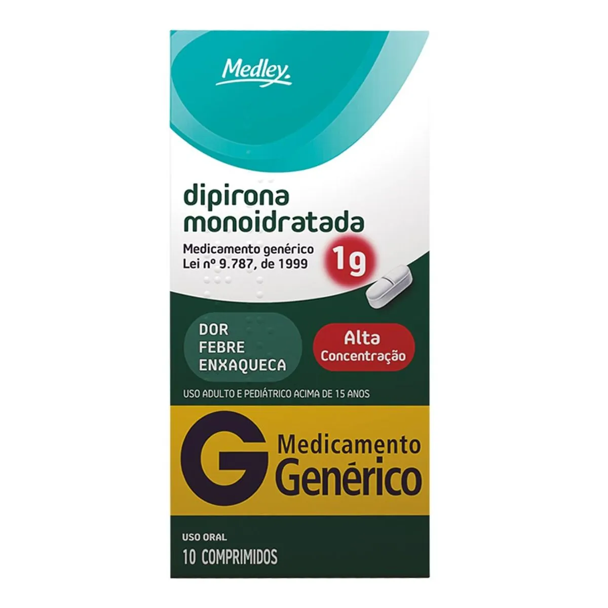 Dipirona Monoidratada 1g Medley Caixa 10 Comprimidos