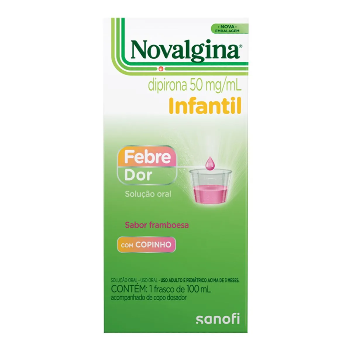 Novalgina Framboesa Sanofi Caixa 100ml Solução Oral Copo Dosador