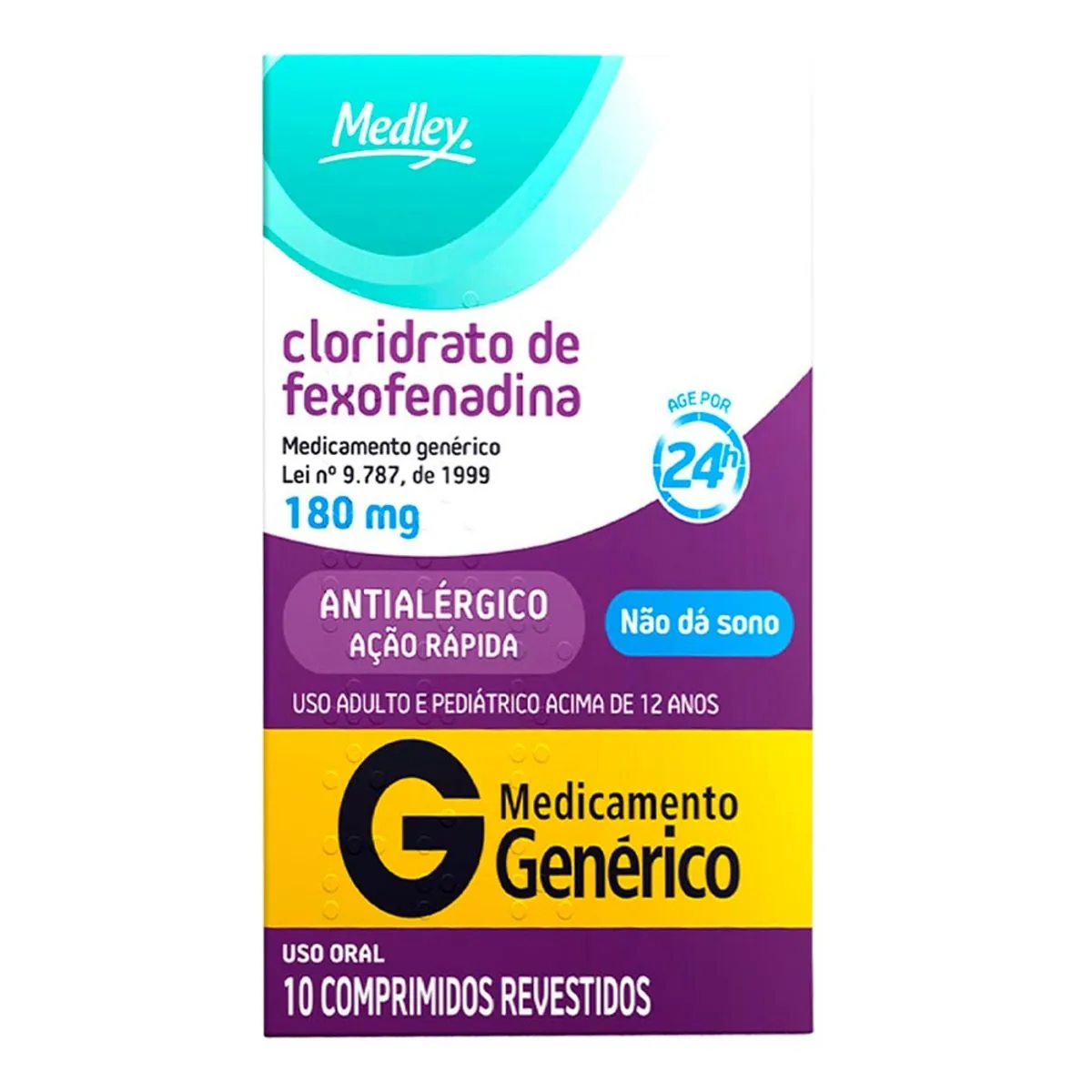Cloridrato De Fexofenadina 180mg Medley Caixa 10 Comprimidos Revestidos
