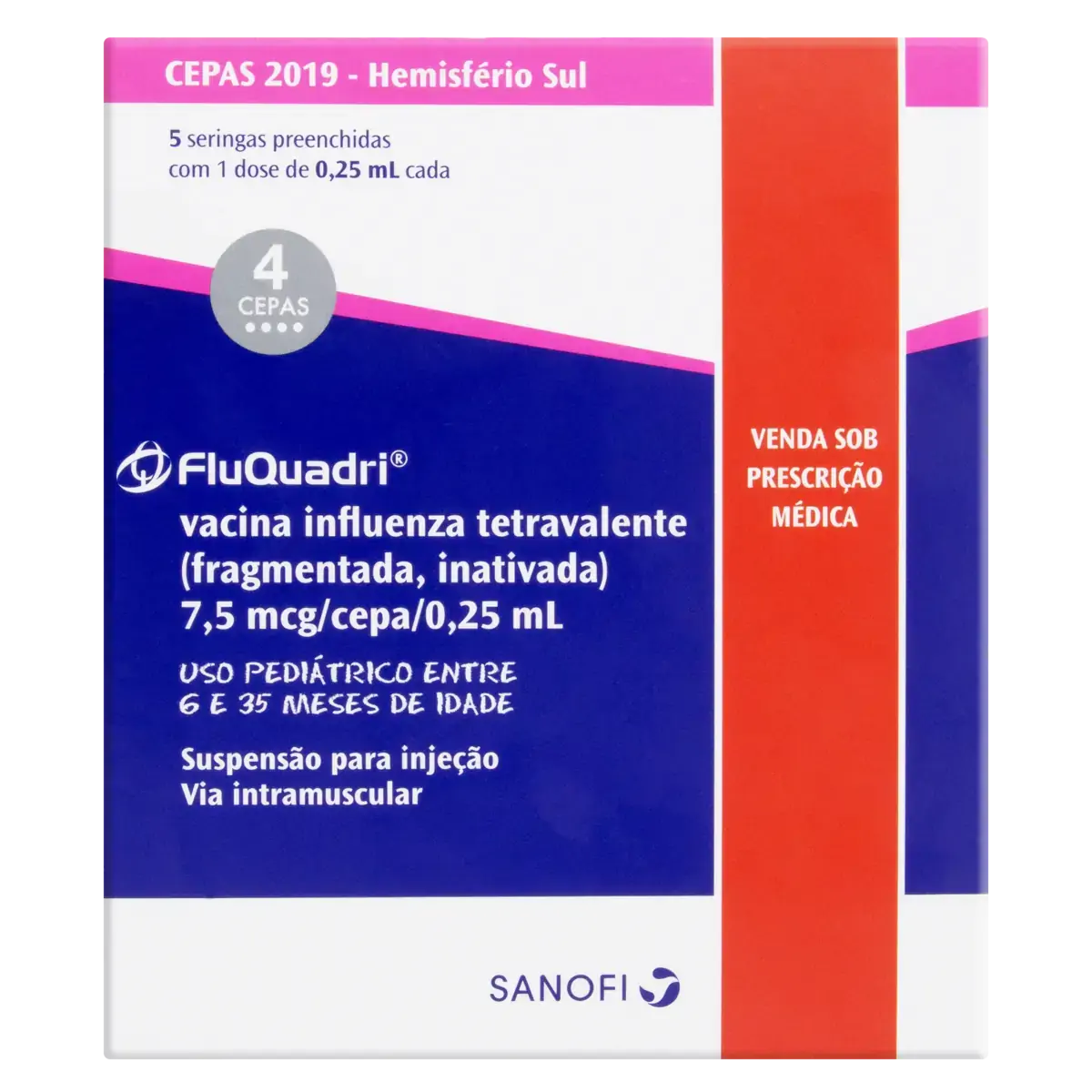Fluquadri 7,5mcg/cepa/0,25ml Sanofi Caixa 5 Seringa 0,25ml Cada Suspensão Para Injeção