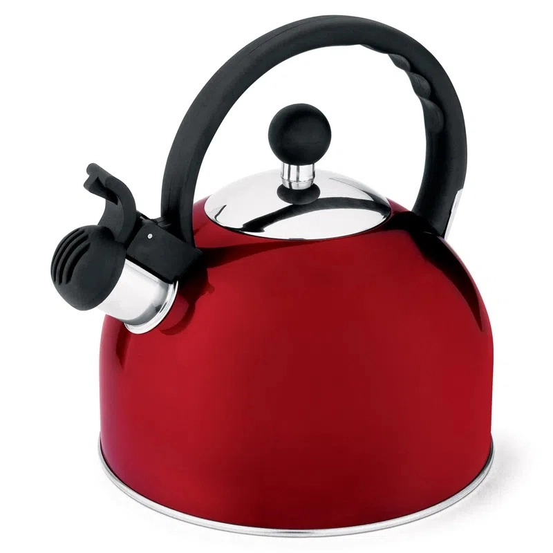 Chaleira Com Tampa E Apito Em Aço Inox Vermelho 1,75 Litros