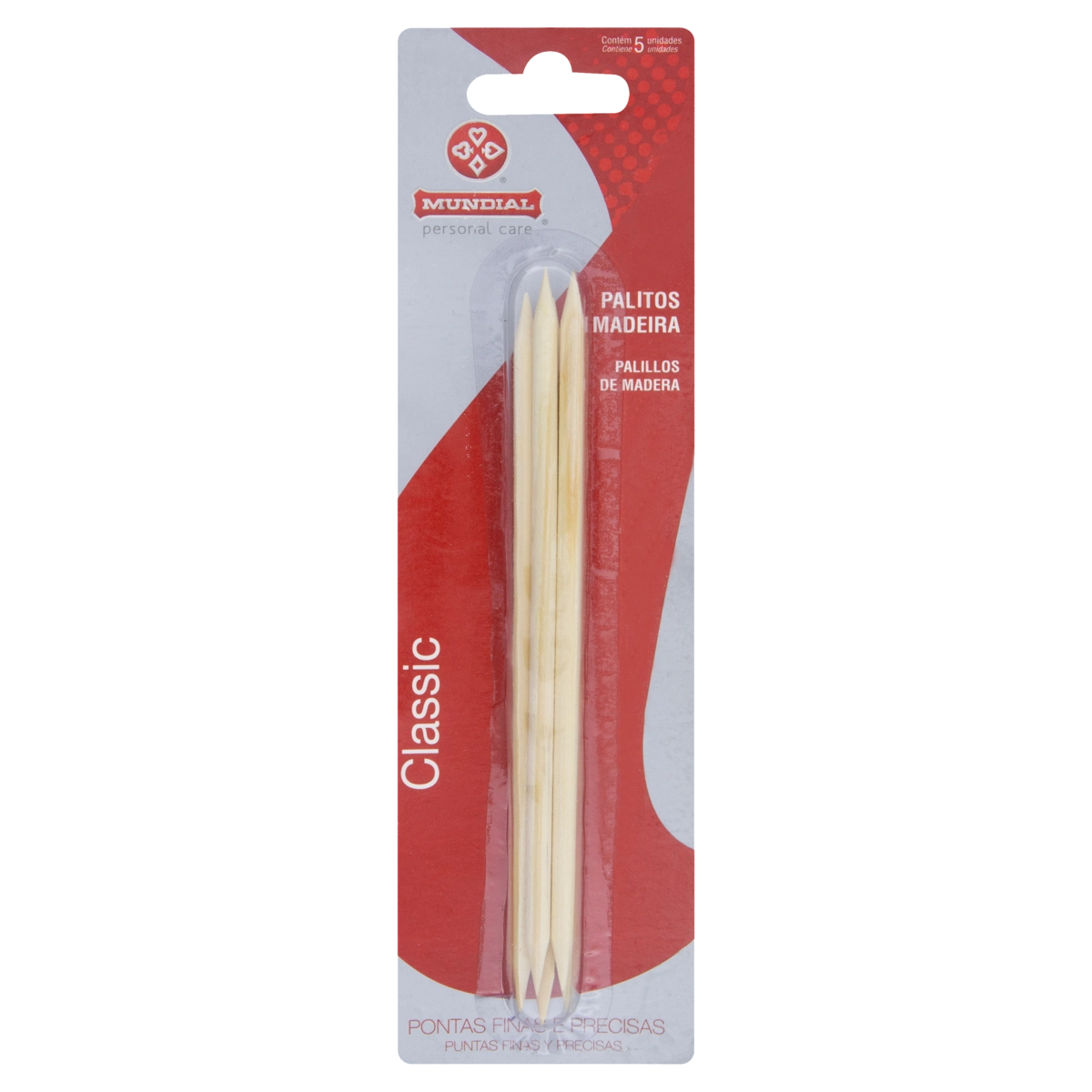 Palito Para Unhas Classic Madeira Mundial Personal Care 5 Unidades