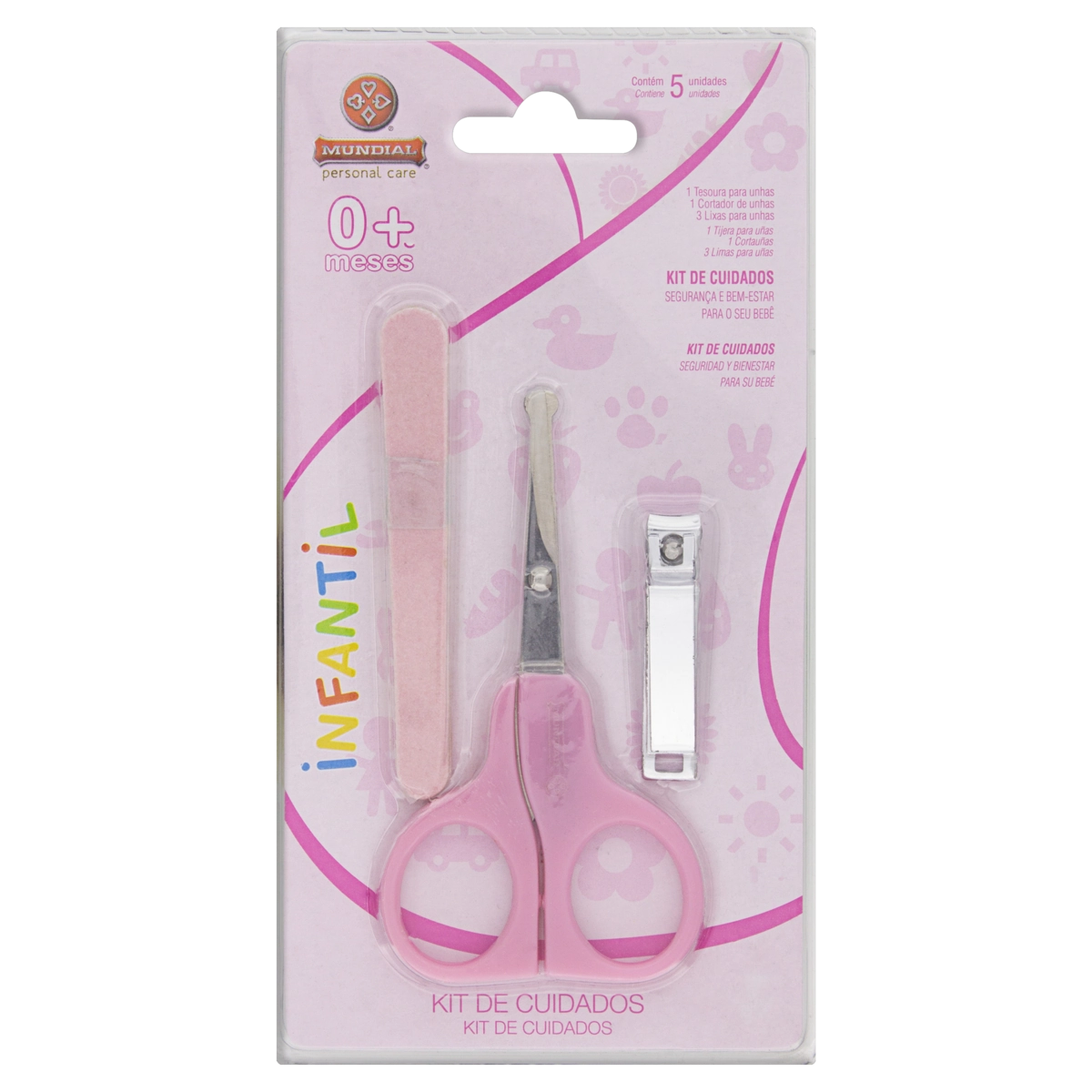 Kit 3 Lixas 1 Tesoura 1 Cortador Para Unhas Infantil Rosa Mundial Personal Care