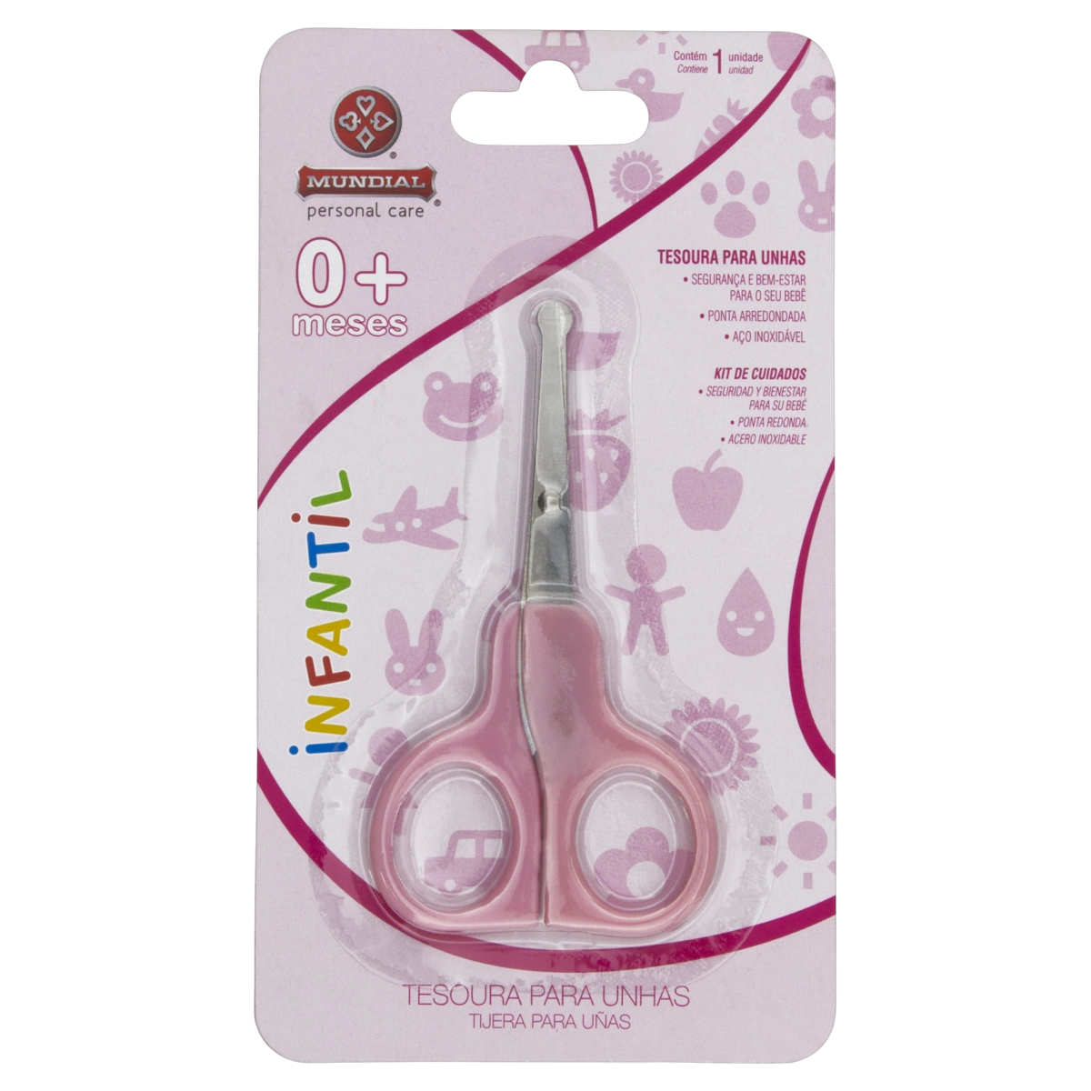 Tesoura Para Unhas Infantil Rosa Mundial Personal Care