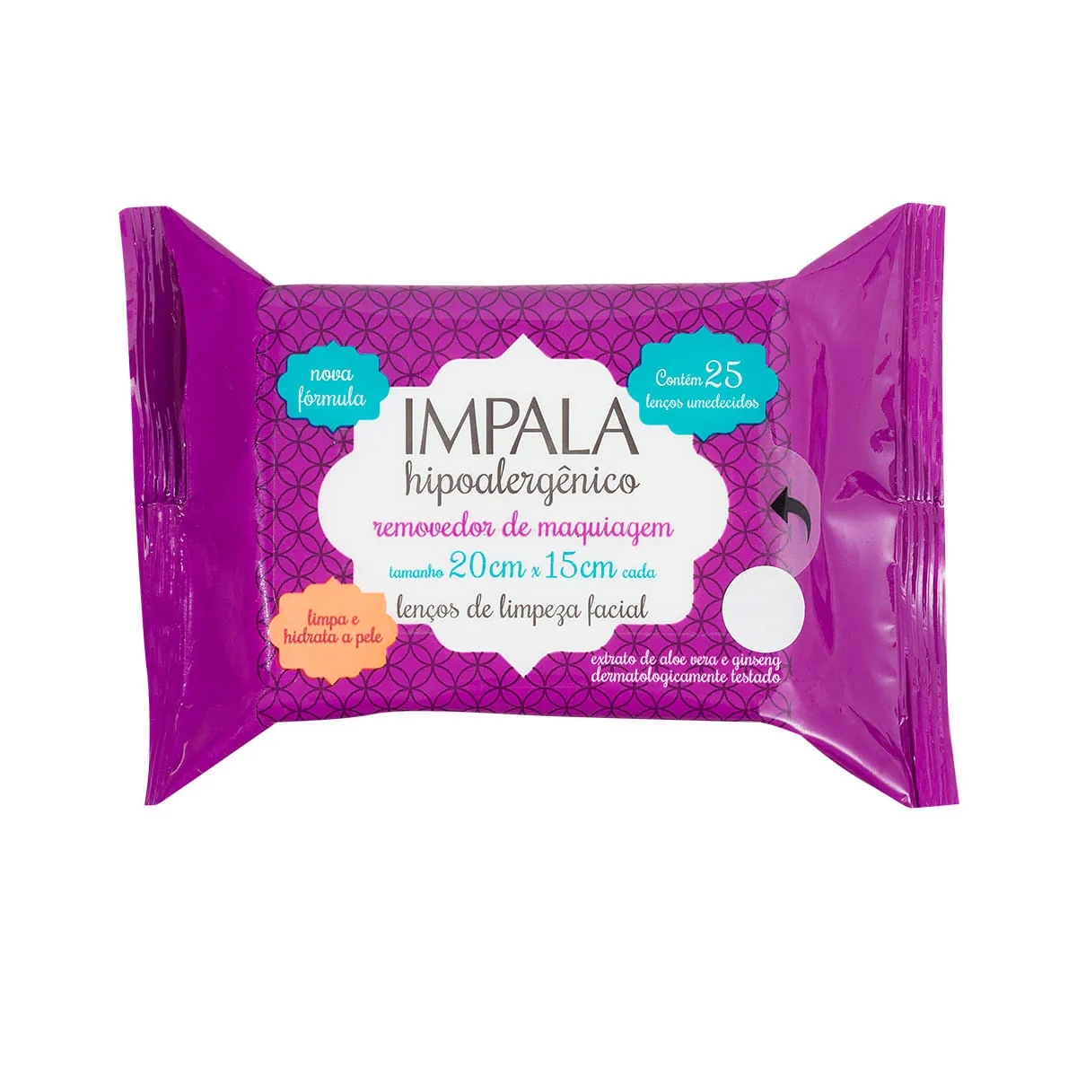 Lenços de Limpeza facial Impala hipoalergênico 25 Unidades