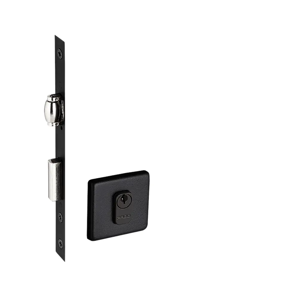 Fechadura Inox Rolete Roseta Quadrada Em Preto Texturizado