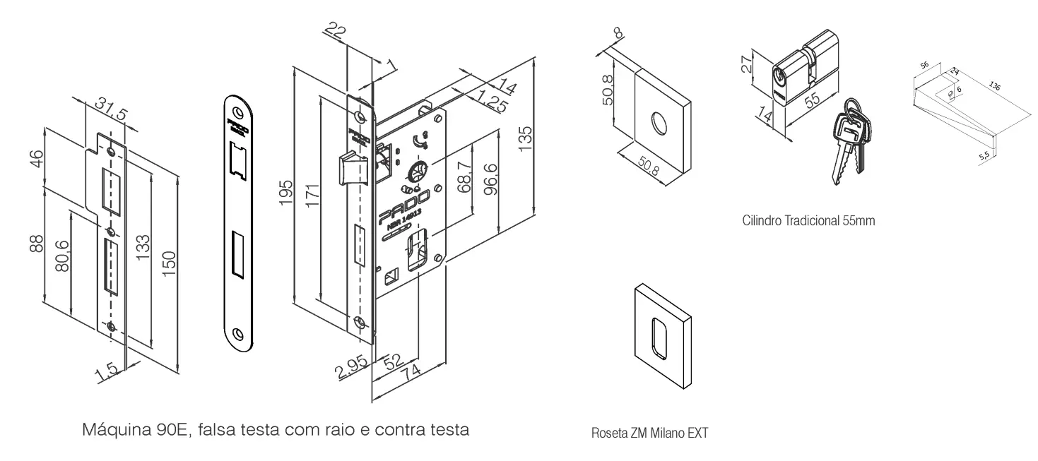 Fechadura Ascot Grafite Polido Externa
