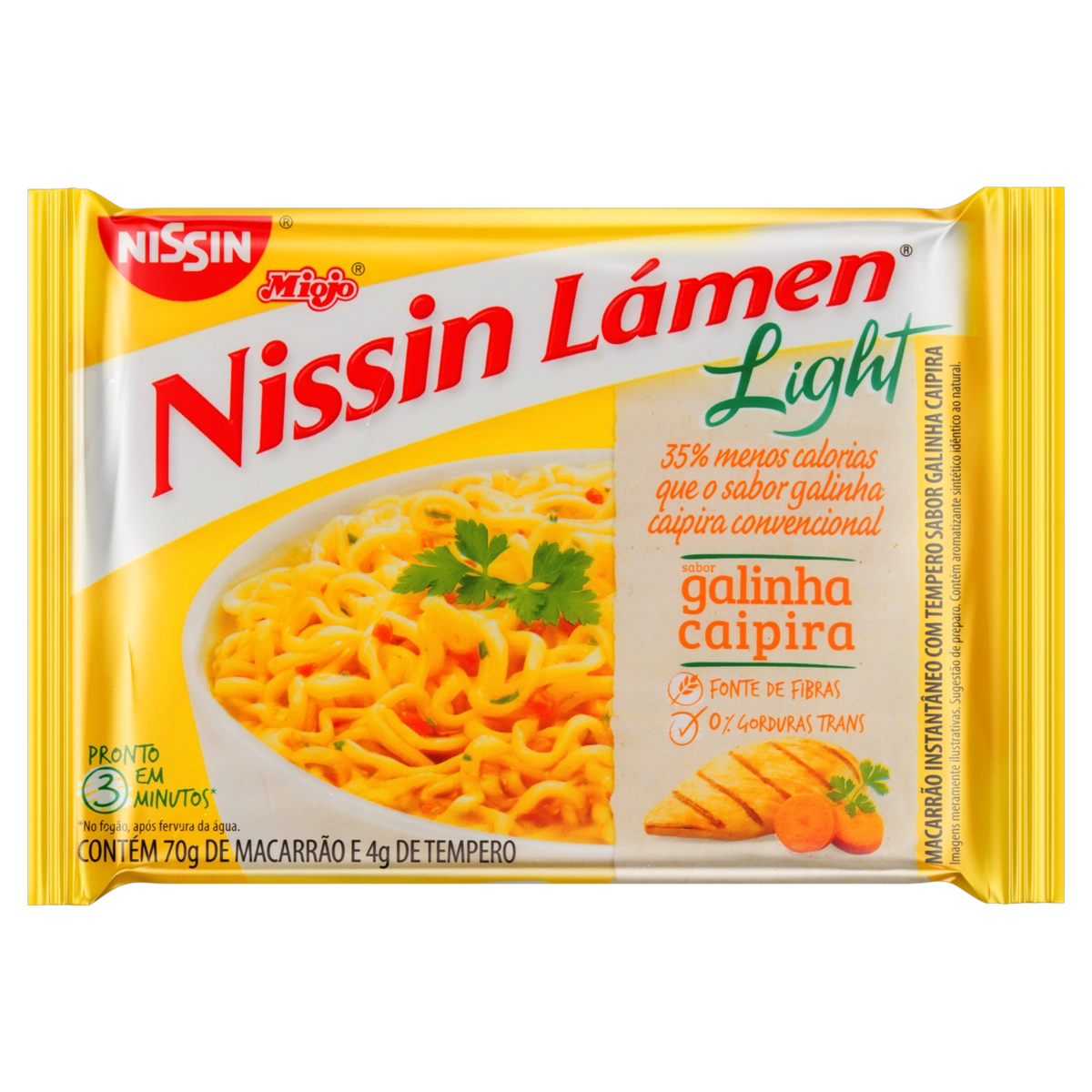 Macarrão Instantâneo Lámen Galinha Caipira Light Nissin Miojo Pacote 74g