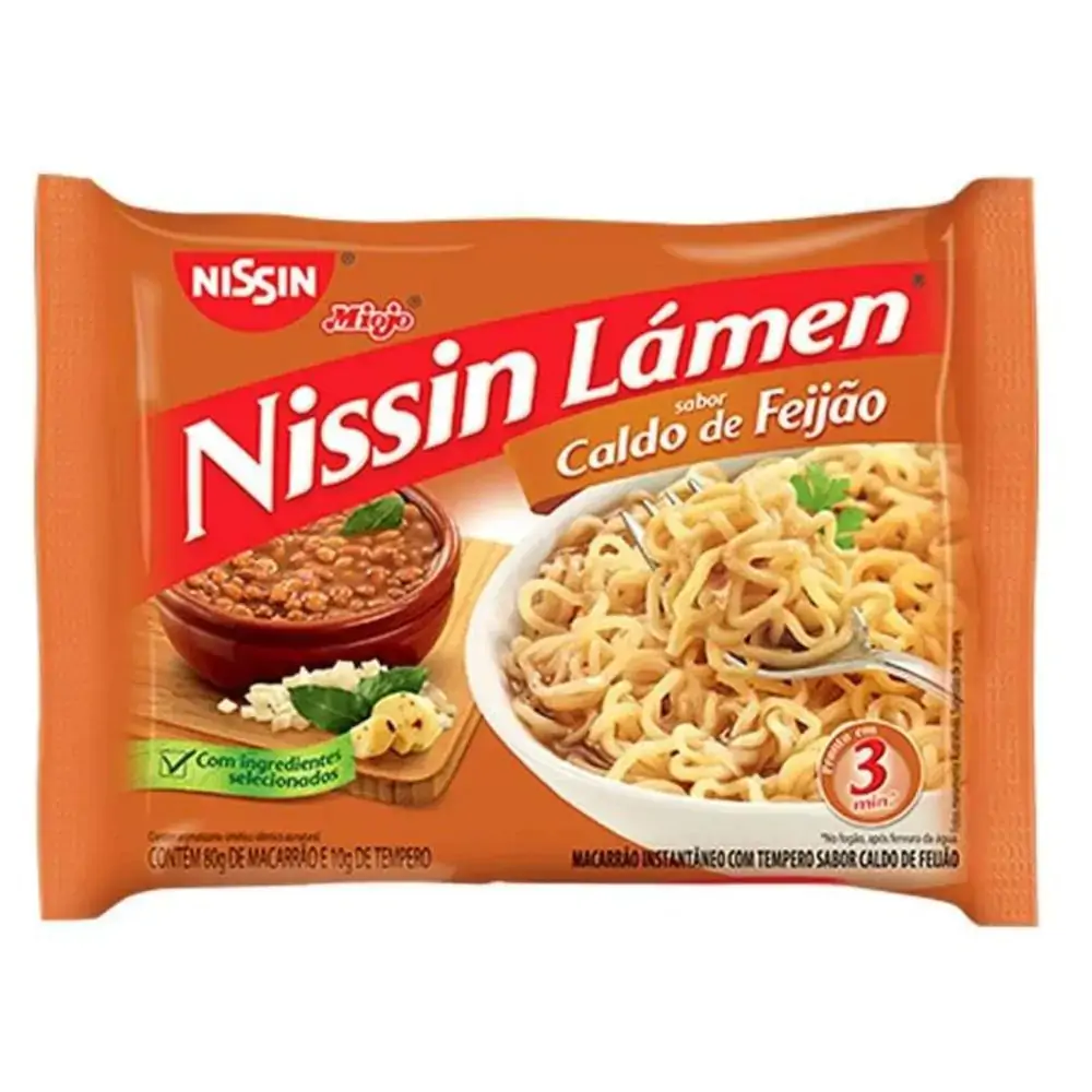 Macarrão Instantâneo Lámen Caldo De Feijão Nissin Miojo Pacote 90g