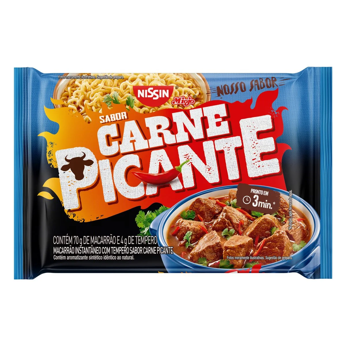 Macarrão Instantâneo Lámen Carne Picante Nissin Miojo Nosso Sabor Pacote 74g