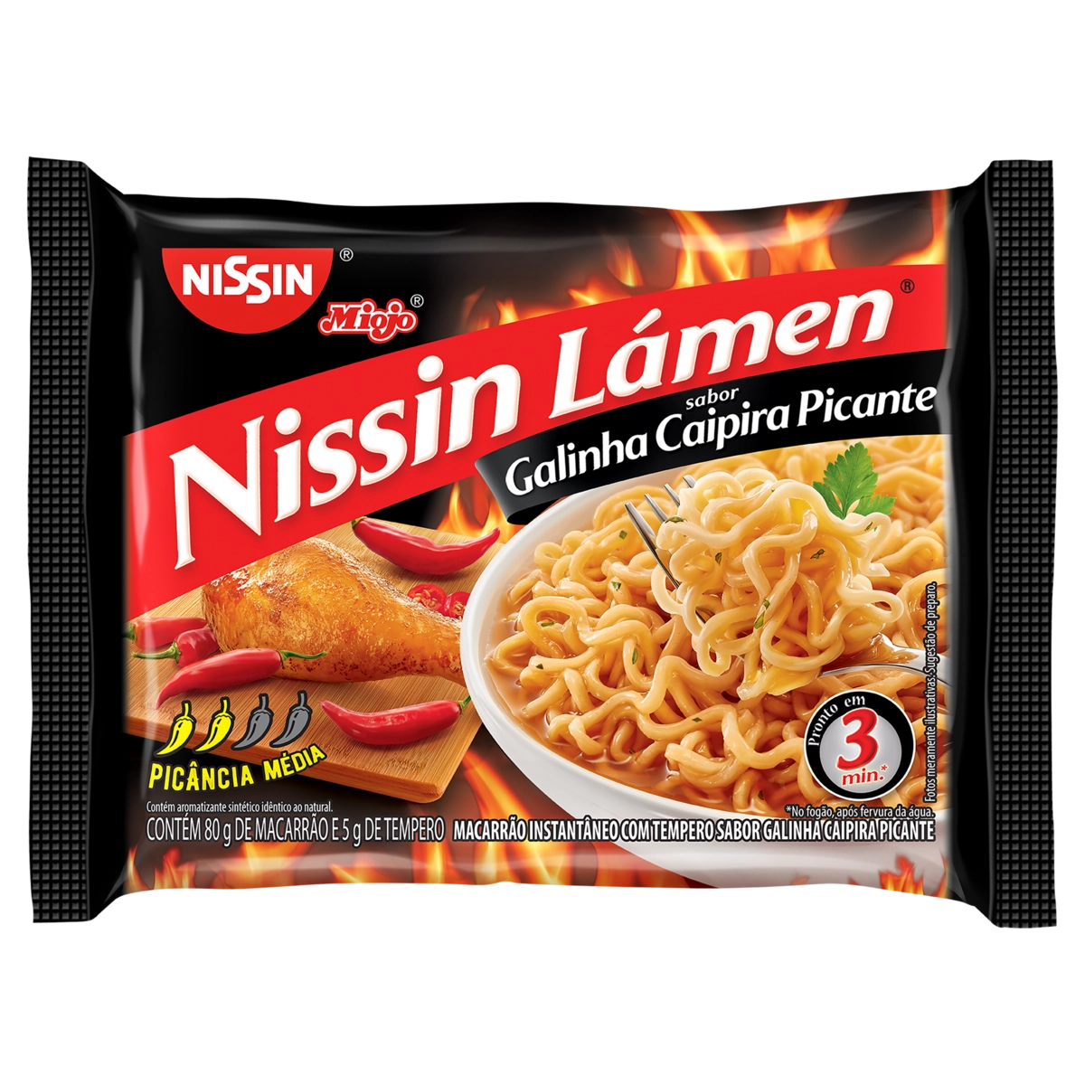 Macarrão Instantâneo Lámen Galinha Caipira Picante Nissin Miojo Pacote 85g