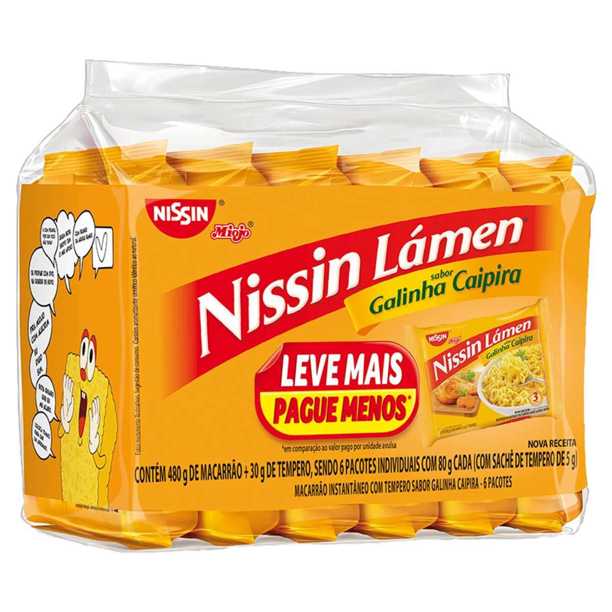 Pack Macarrão Instantâneo Lámen Galinha Caipira Nissin Miojo Pacote 510g 6 Unidades Leve Mais Pague