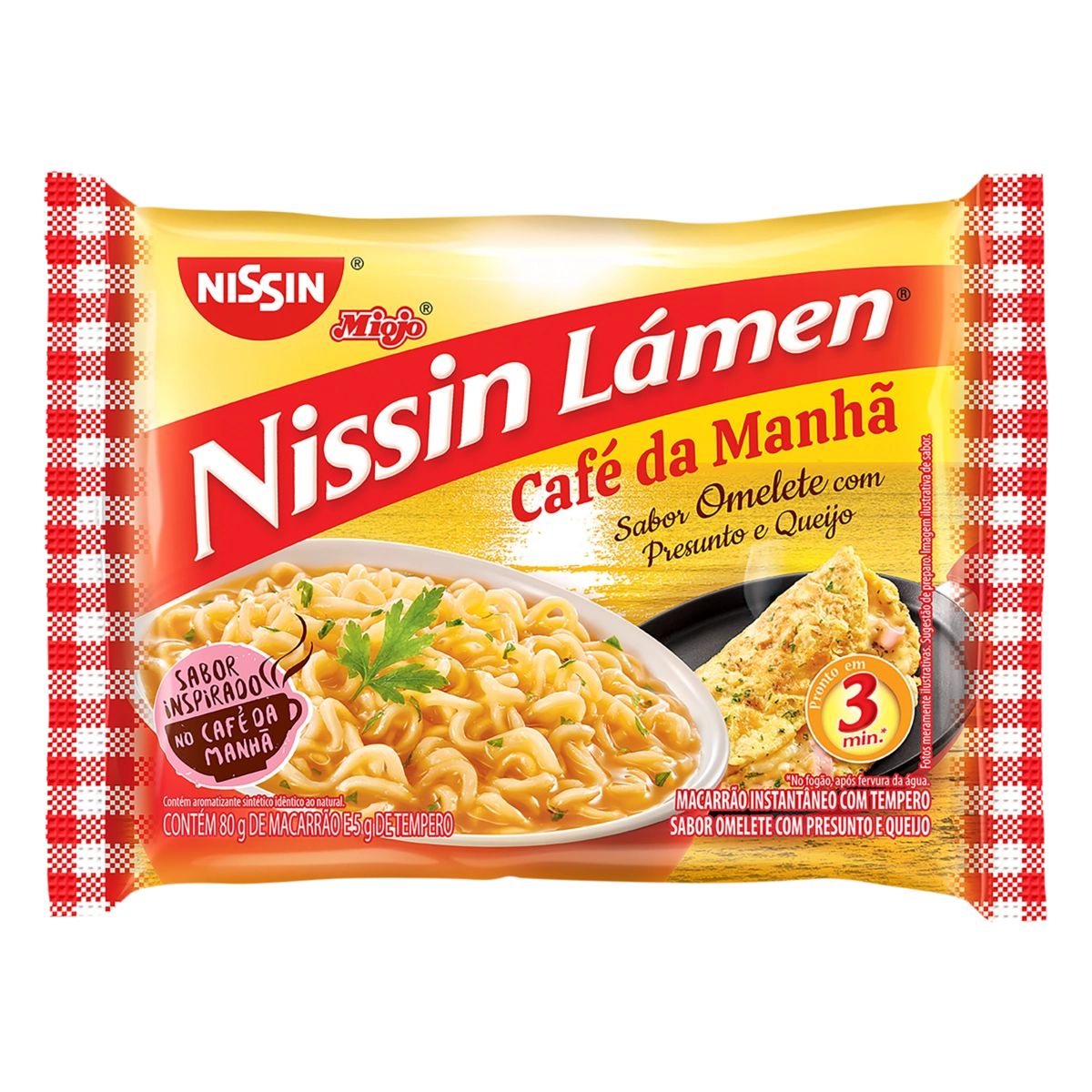 Macarrão Instantâneo Lámen Omelete Com Presunto E Queijo Nissin Miojo Café Da Manhã Pacote 85g