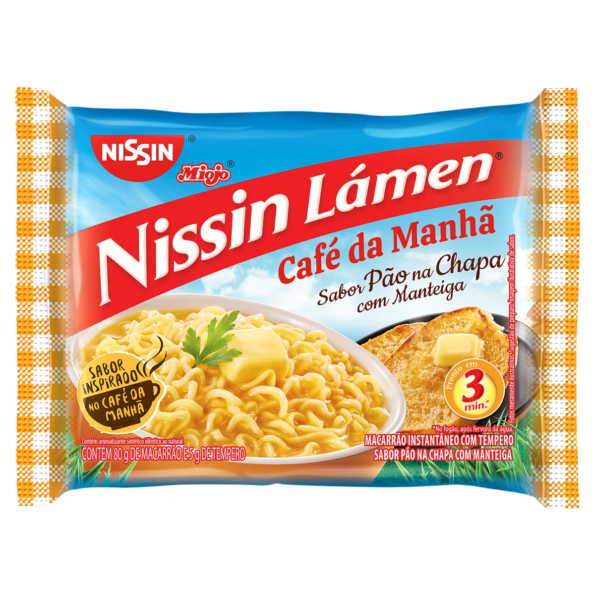 Macarrão Instantâneo Lámen Pão na Chapa com Manteiga Nissin Miojo Café da Manhã Pacote 85g