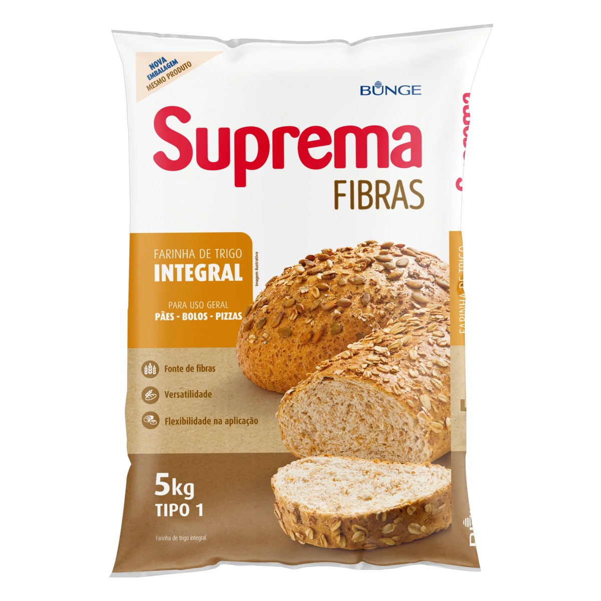 Farinha De Trigo Integral Suprema Fibras Pacote 5kg