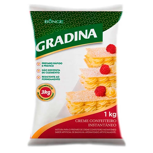 Mistura Para Creme Confeiteiro Instantâneo Baunilha Gradina Pacote 1kg