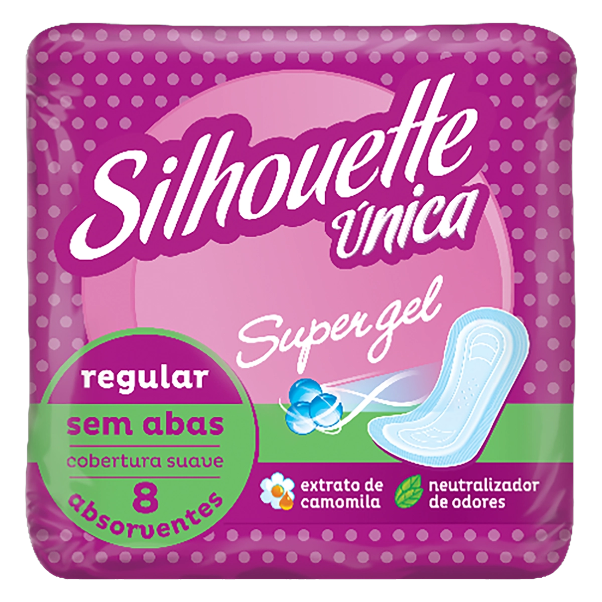 Absorvente Sem Abas Supergel Suave Silhouette única Regular Pacote 8 Unidades