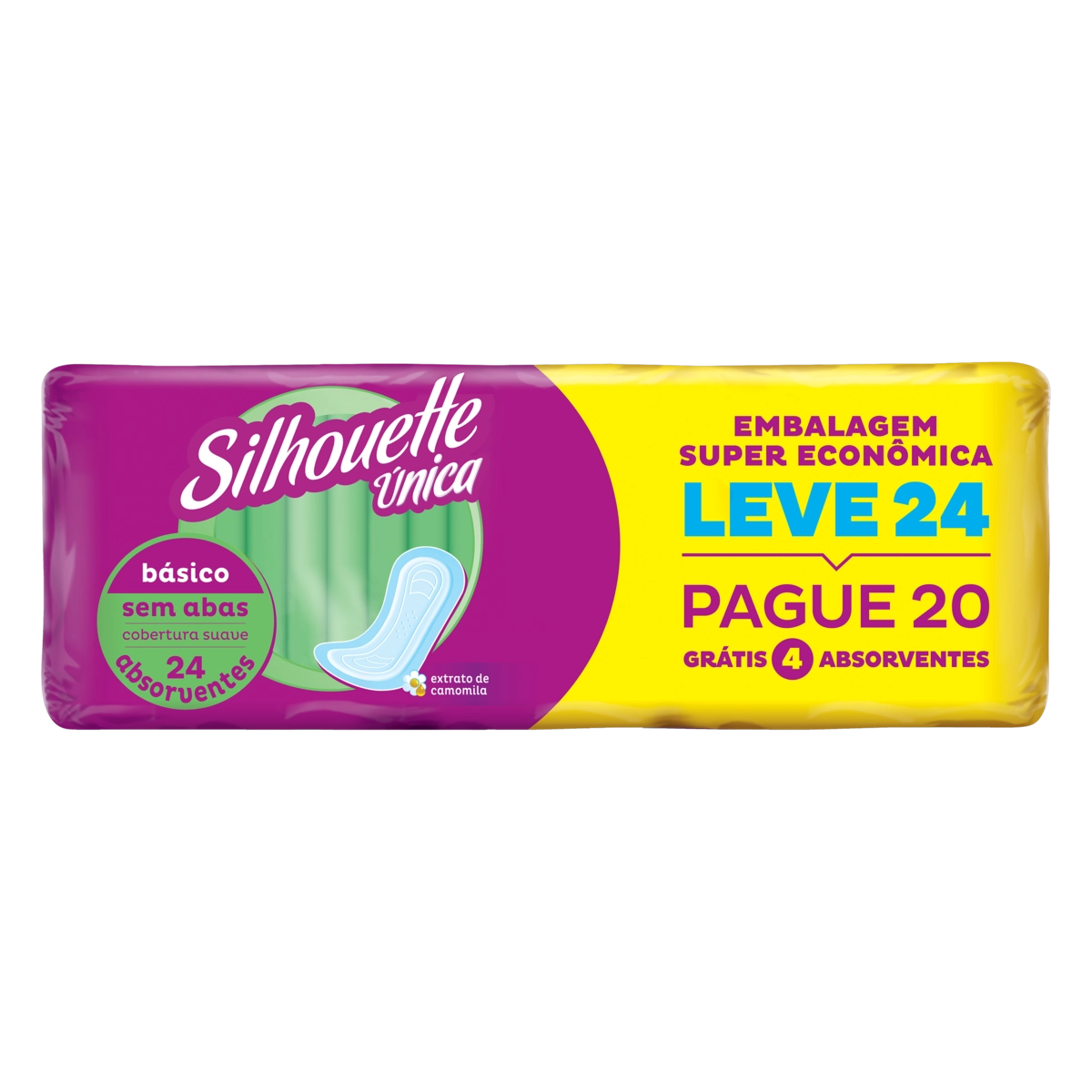 Absorvente Sem Abas Suave Silhouette única Básico Pacote Embalagem Super Econômica Leve 24 Pague 20