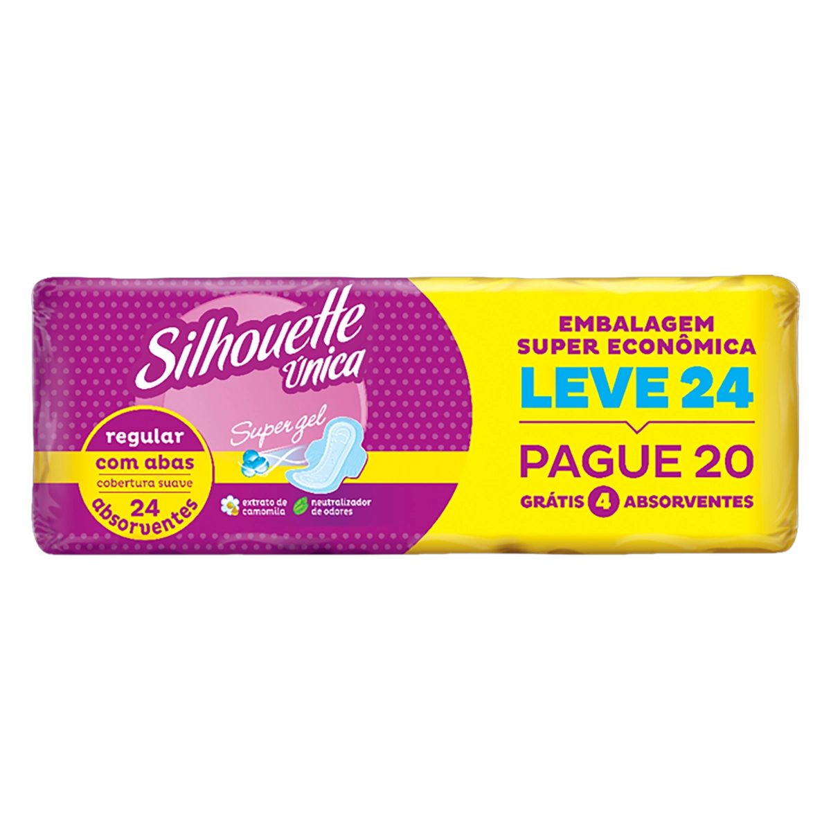 Absorvente Com Abas Supergel Suave Silhouette única Regular Pacote Embalagem Super Econômica Leve 24