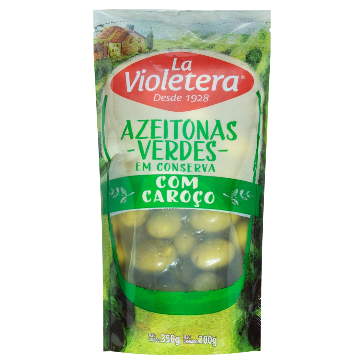 Azeitona Verde Em Conserva Inteira Com Caroço La Violetera Sachê 200g