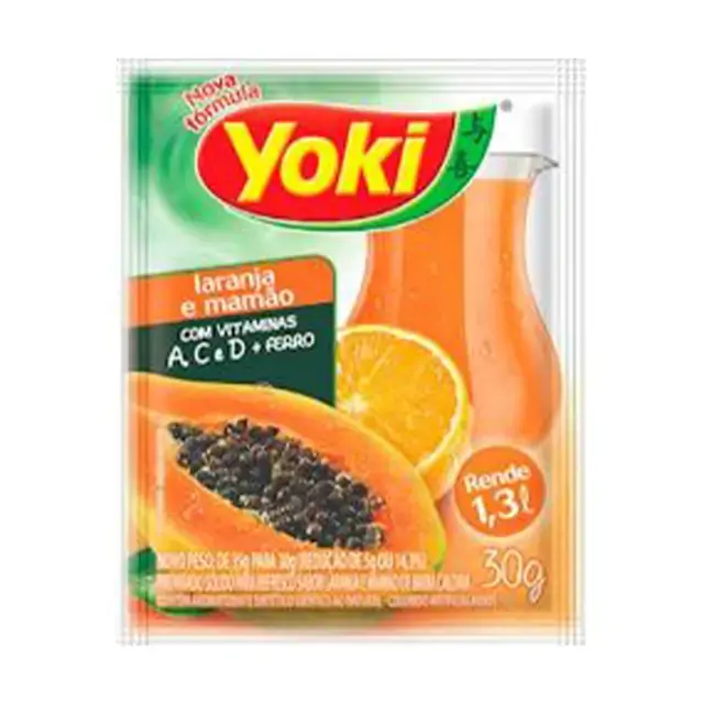 Refresco Em Pó Laranja E Mamão Yoki Pacote 30g