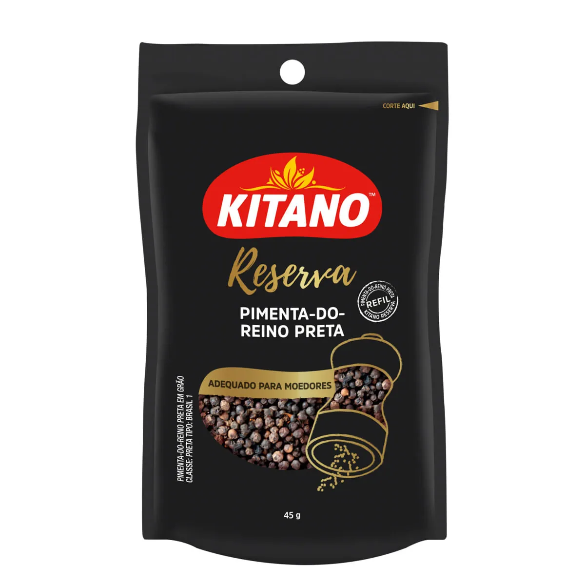 Pimenta-do-Reino Preta em Grãos Kitano Reserva Sachê 45g Refil
