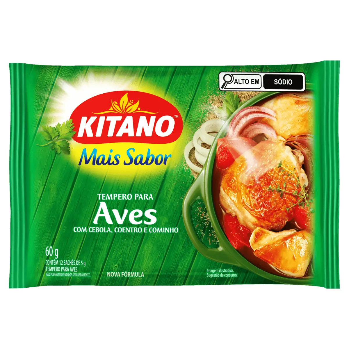Tempero Pó para Aves Kitano Mais Sabor Pacote 60g 12 Unidades