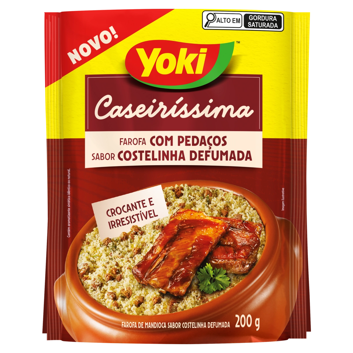 Farofa de Mandioca com Pedaços Crocante Costelinha Defumada Yoki Caseiríssima Pacote 200g