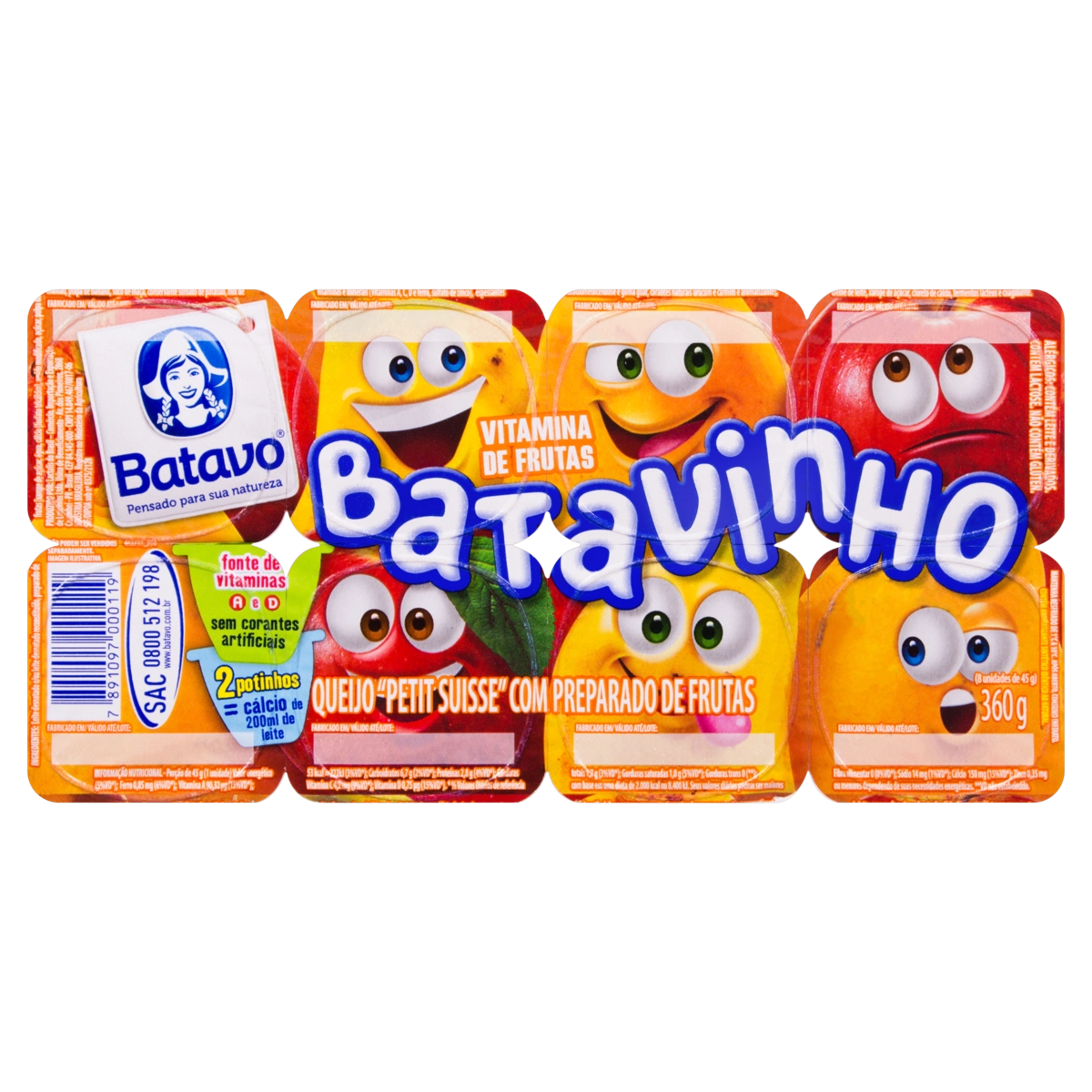 Queijo Petit Suisse Frutas Batavo Batavinho Bandeja 360g 8 Unidades