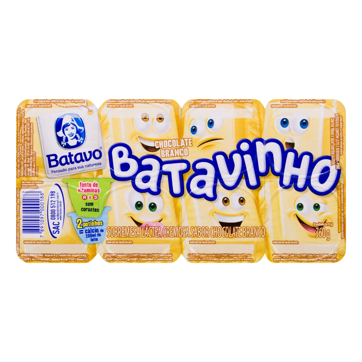 Sobremesa Láctea Chocolate Branco Paw Patrol Batavo Batavinho Bandeja 304g 8 Unidades