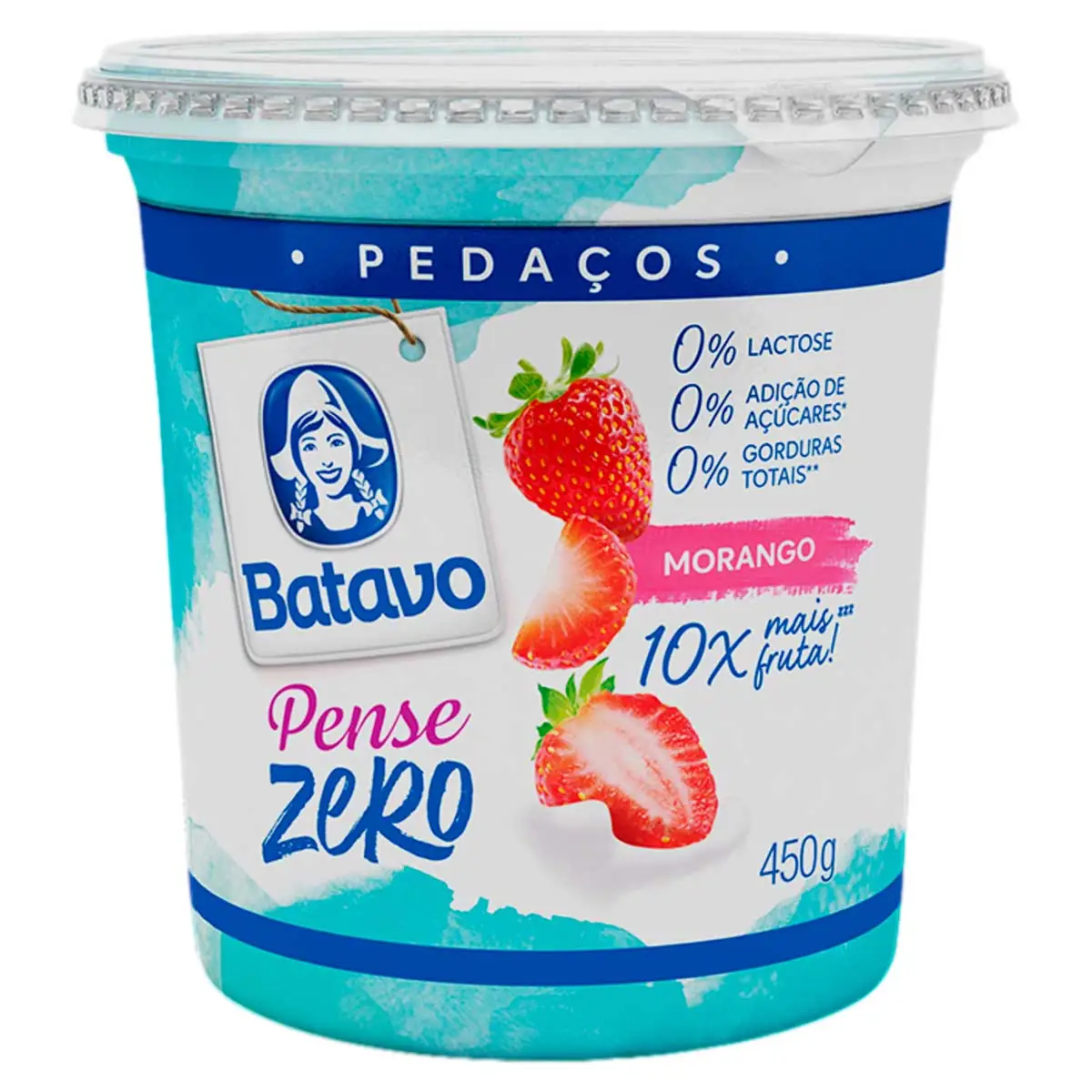 Iogurte Desnatado Morango Zero Lactose Batavo Pense Zero Pedaços 450g