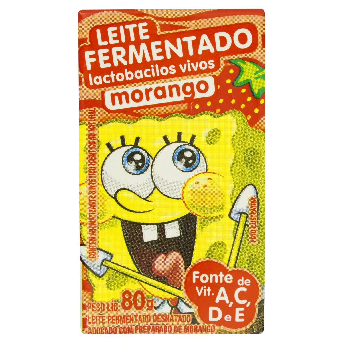 Pack Leite Fermentado Desnatado Morango Bob Esponja Elegê Caixa 480g 6 Unidades