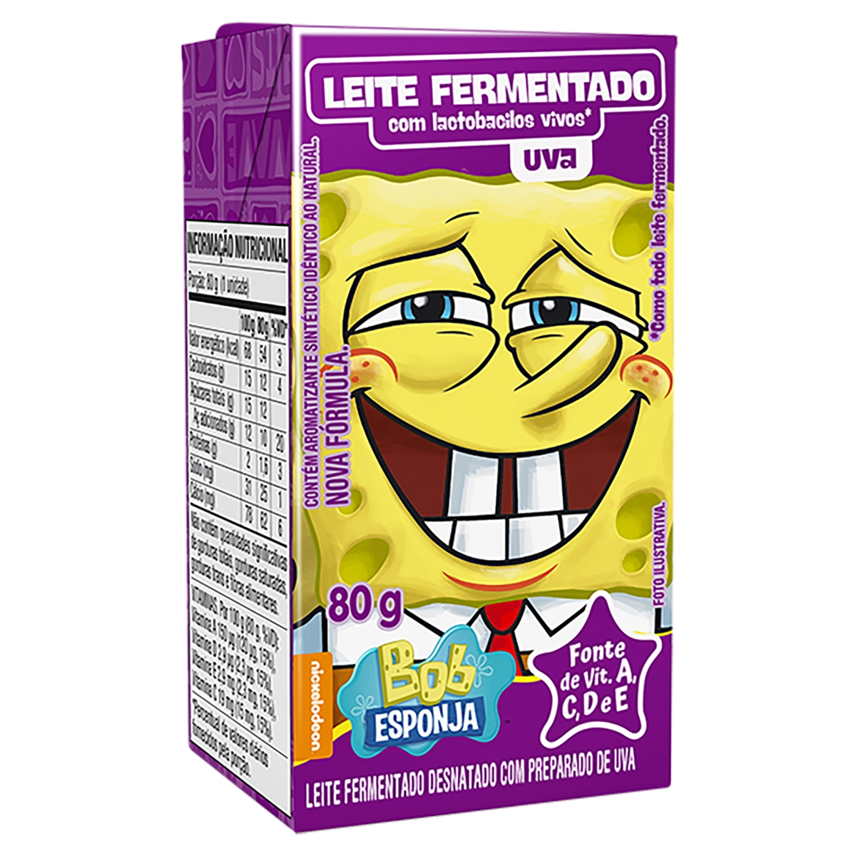Leite Fermentado Desnatado Uva Bob Esponja Batavo Caixa 80g